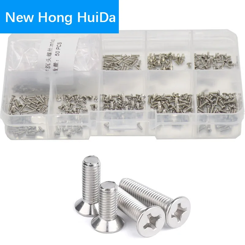 

304 Stainless Steel Phillips Corss Flat Head Machine Screw Small Metric Thread Countersunk Bolt Assortment Kit M1 M1.2 M1.4 M1.6