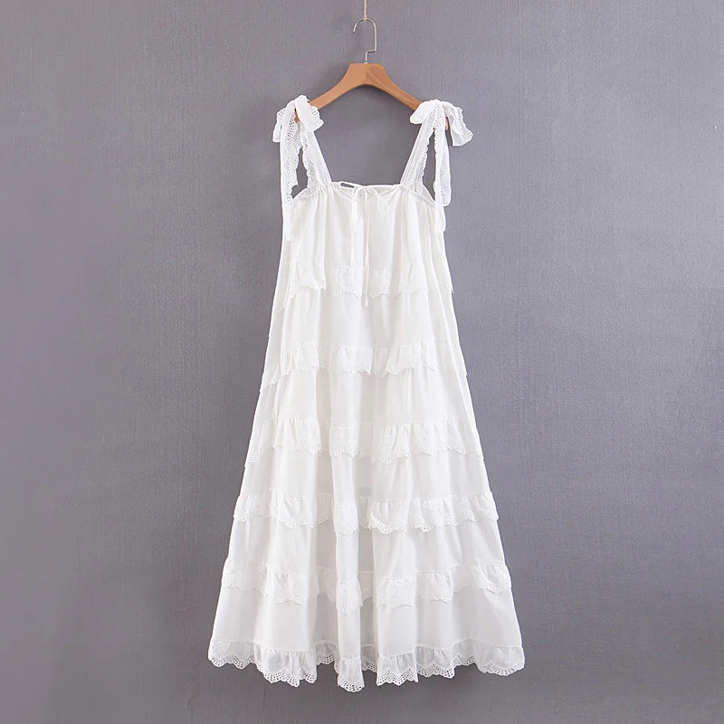 WHITNEY WANG весеннее летнее модное богемное платье с кружевными лямками, многослойное длинное платье, женское пляжное платье для отдыха