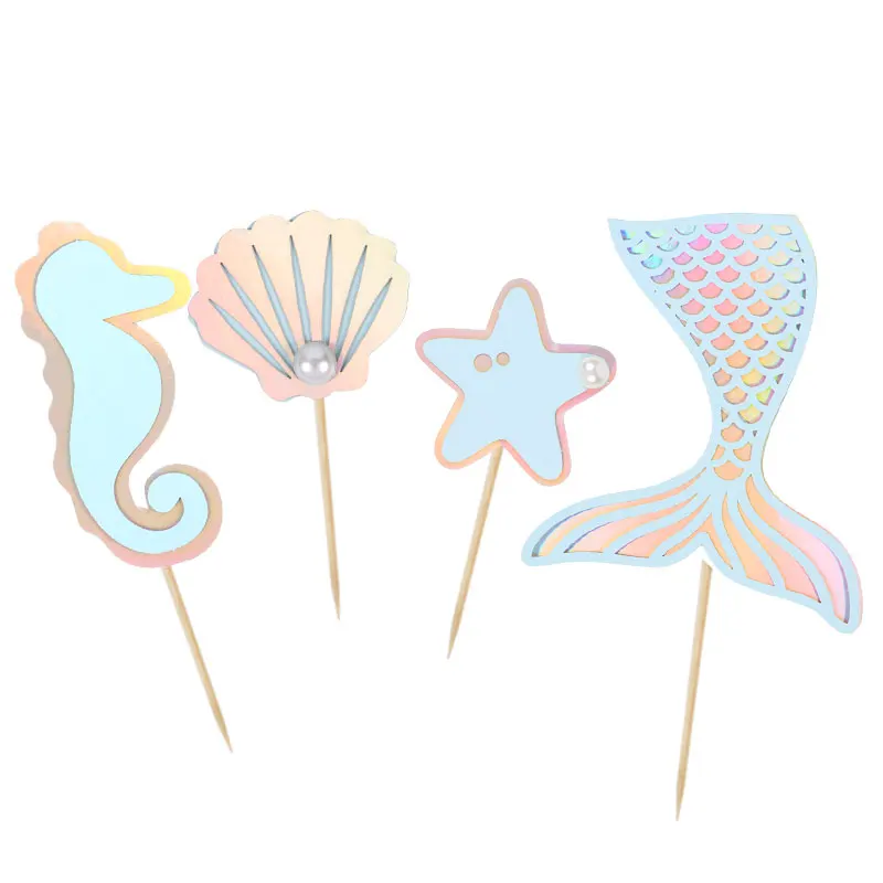 Glitzer unter dem Meer Meerjungfrau Party Kuchen Topper Schwanz Shell alles Gute zum Geburtstag Cupcake Topper für Geburtstag Dessert Kuchen Dekoration – Detail 9