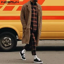 INCERUN/зимний модный мужской Тренч, пальто, однотонная верхняя одежда из искусственного флиса, уличная одежда с длинным рукавом, Пушистый кардиган, куртки, пальто