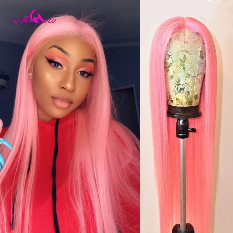 Ali Coco 150% парик из человеческих волос с розовой кружевной частью бразильский