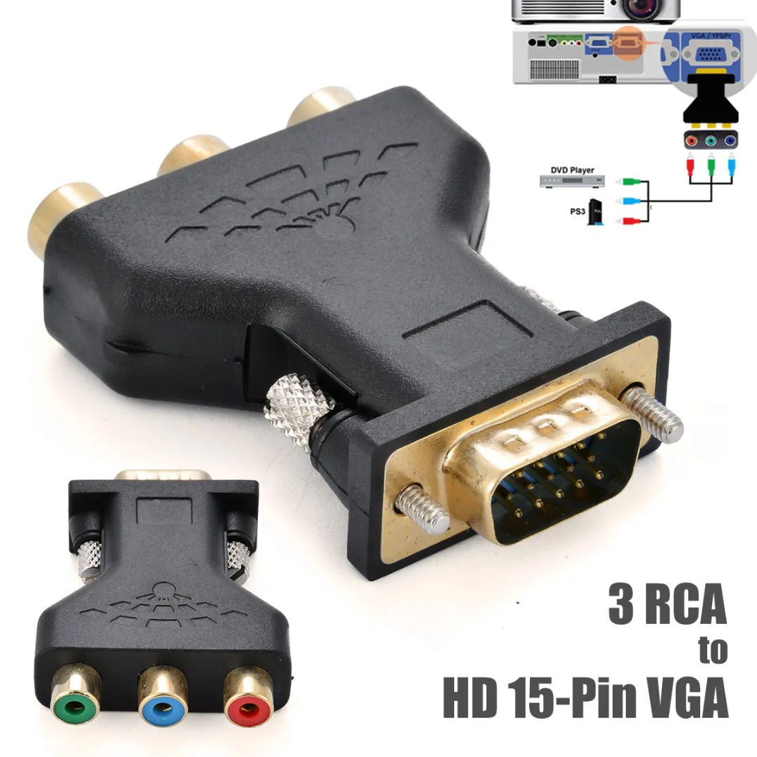 Новое поступление VGA RCA адаптер 3RCA Видео Женский в HD 15 Pin VGA конвертер стиль компонент видео Джек адаптер