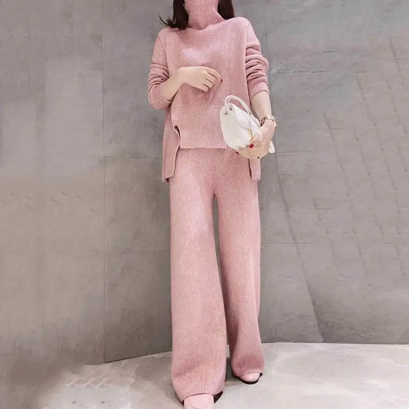 Женский трикотажный комплект из 2 предметов пуловер с длинным рукавом и высоким