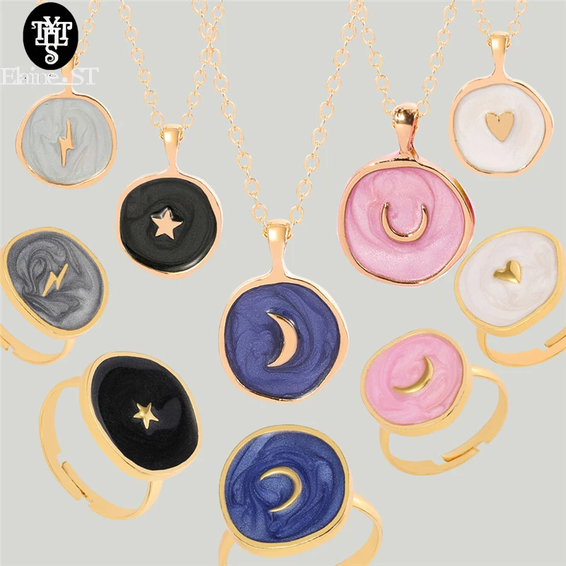 2020 New Arrival Harajuku Sweet Cute Moon Star Heart Enamel Necklace For Women Brinco Korean Delicate Jewelry Accessory necklace | Украшения