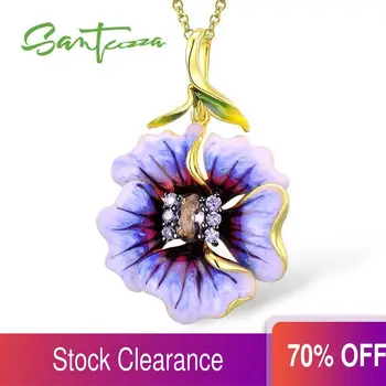

Santuzza Silver Pendants For Women Natural Stone Pendant fit for Necklace 925 Sterling Silver Slide Necklaces Pendant Enamel