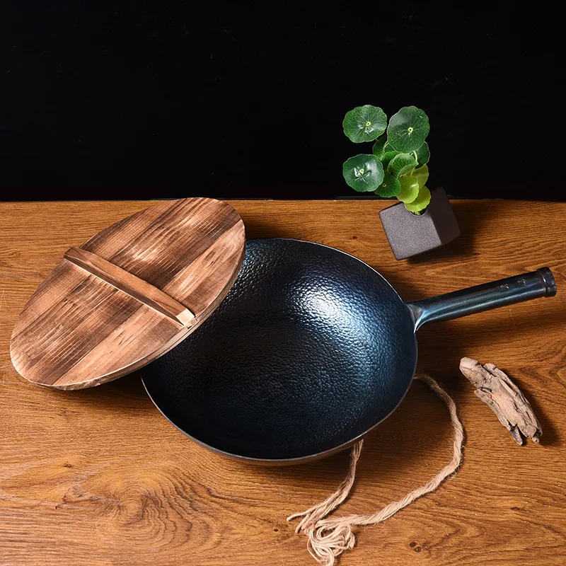 

Authentic Entirely Handmade Zhangqiu Wok High Grade Handmade li yipinguo Physics Non-stick Pot Less Lampblack