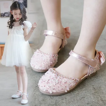 

Childrens leather shoes Girls Rhinestone Sequin Princess Shoes Kids Wedding Party Shoes For Baby Girl Sandal Pink Black Silver
