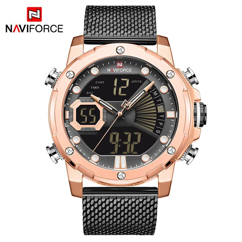 NAVIFORCE, мужские часы, роскошные, нержавеющая сталь, водонепроницаемый, светодиодный, светящийся, цифровые, спортивные, наручные часы, кварцевые часы, Relogio Masculino - Цвет: RGBB
