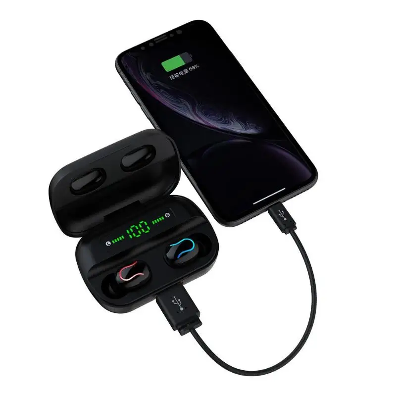 Q82 Bluetooth 5,0 наушники стерео Handfree игровая Спортивная гарнитура двойной U Тип Цифровой дисплей BT наушники с микрофоном зарядный чехол