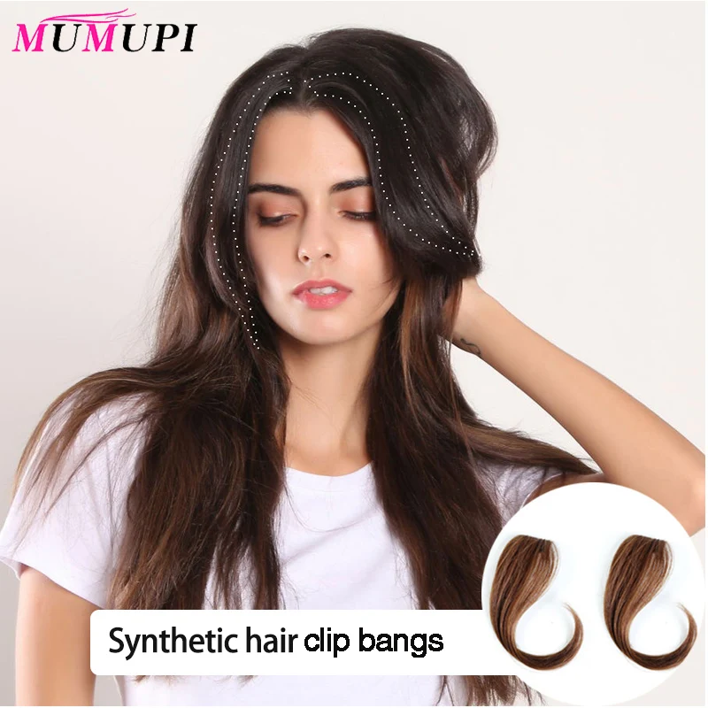 

MUMUPI Brazilian Remy Hair Clip In Bangs Synthetic hair Extensions 25-30CM Middle Part Clip on Bangs Hair Topper for Women