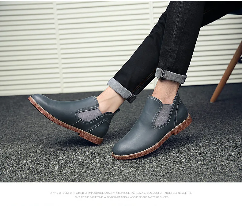 CEVABULE Fall/Winter Chelsea Boots Men's Wear-resistant Leisure Tide Shoes Martins Footwear Retro Leather Boot