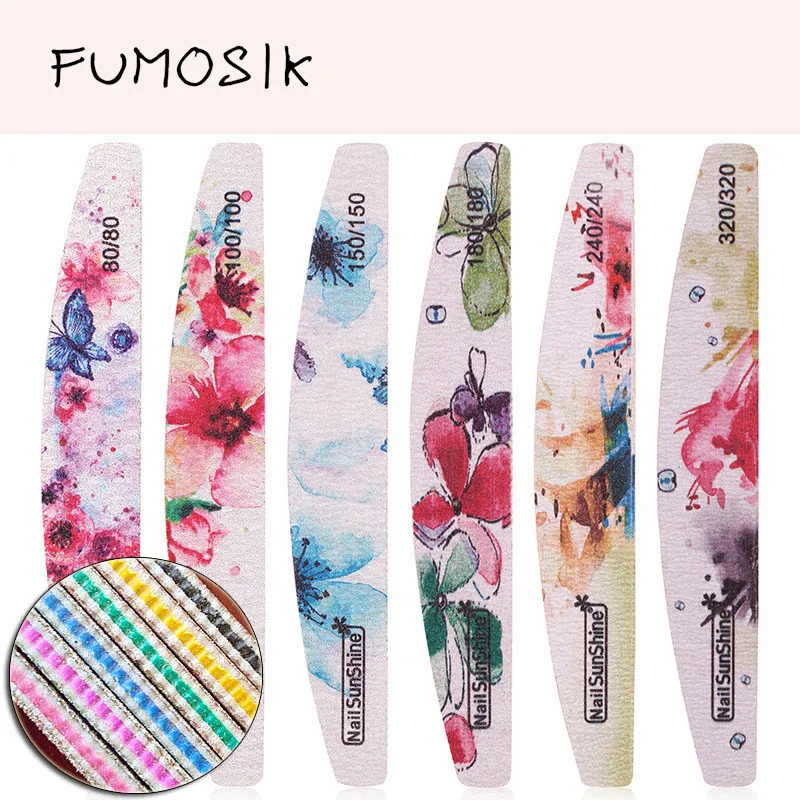 

50pcs New Nail File Flower Printed Nail buffer Block Colorful Lime a ongle 80/100/150/180/240/320 Manicure Tools Nail Care Tools