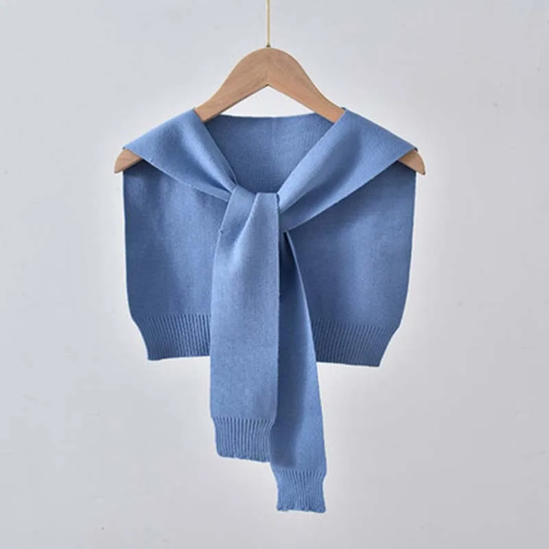 

Korean Woolen Knit Warm Shawl Winter Female Blouse Shoulders Fake Collar Cape Knotted Scarf Solid Color Neck Guard Scarve O44
