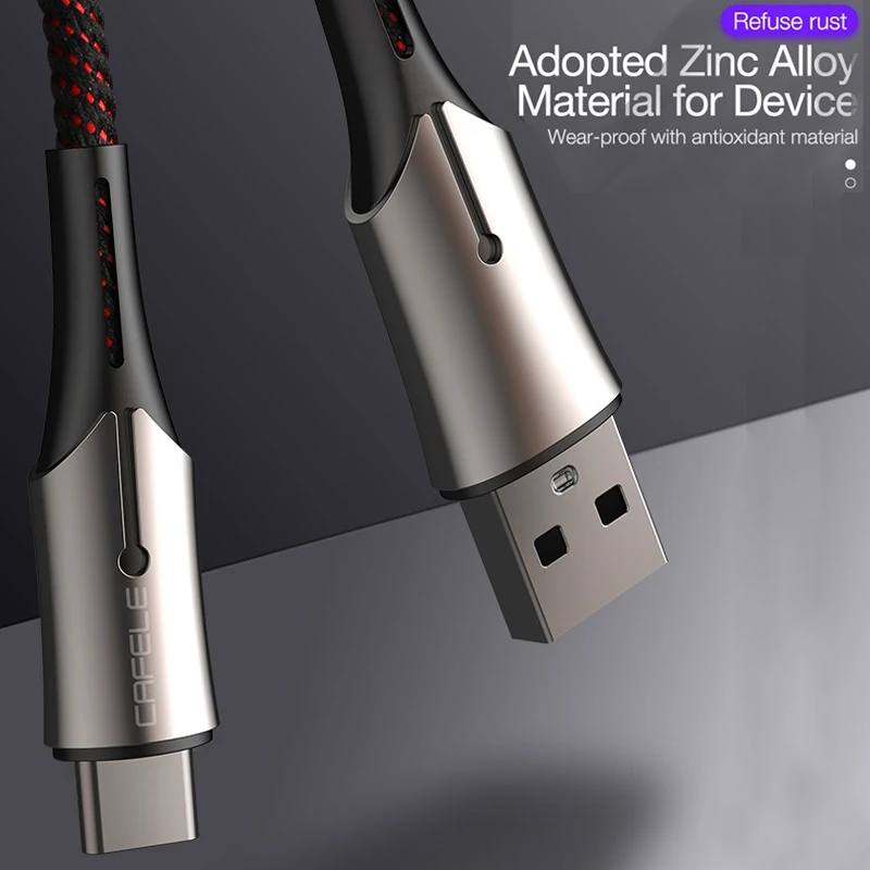 CAFELE 5A type-C/USB-C металлический кабель для зарядки и передачи данных, длина: 1 м