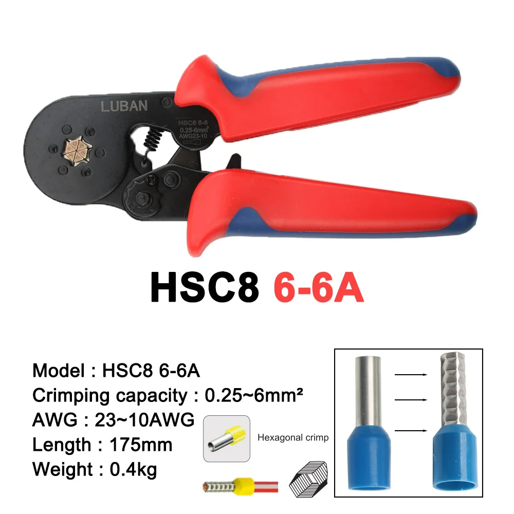 6-6A HSC8 6-6A шестигранные мини-типа саморегулируемые обжимные плоскогубцы 0,25-6 мм обжимные инструменты многофункциональные плоскогубцы для коннектора 23-10 AWG 10S - Цвет: 6-6A