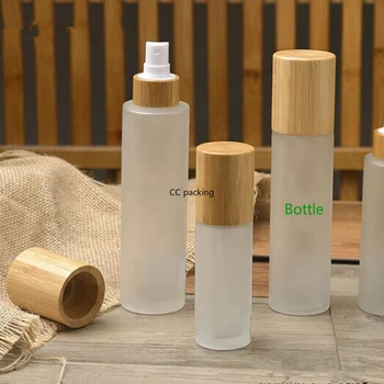 

30ml 50ml 100ml 120ml 150ml Eco friendly Frosted Clear Glass Spray Bottle with Real Pure full Bamboo Cover Cap,bamboo lotion jar