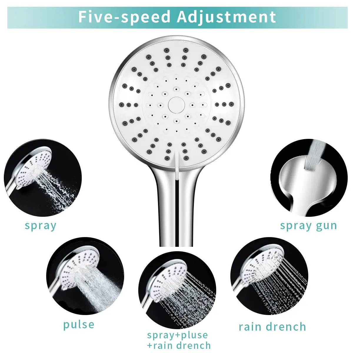 Detachable Bathroom Shower Head Big Panel Round rain head Water Saver Showerhead 5 modes Stainless Steel Handheld Shower Heads