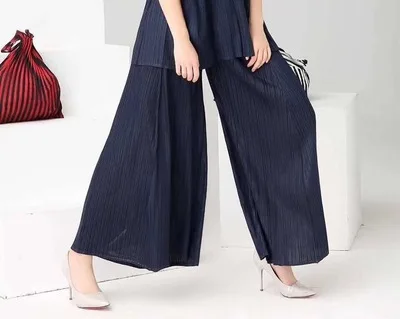 Горячая Miyake модные тонкие складные узкие боковые прямые брюки длинные штаны широкие брюки