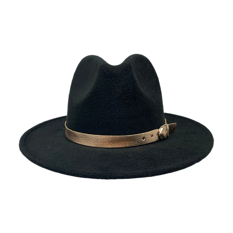 Men Cowboy Fedora Hat Women Black British style Trilby Party Formal Panama Cap With Silver Belt Dress Hat Cowboy black fedora hat