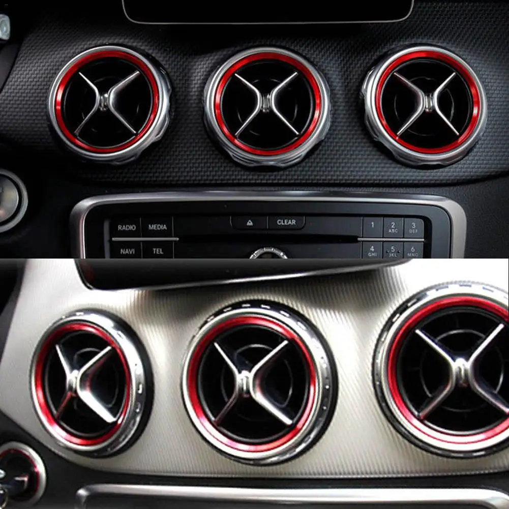 Красное декоративное кольцо, декоративная наклейка, автомобильный Стайлинг для кондиционера, вентиляционное отверстие 2013-18 Mercedes-Benz A-Class B-Class CLA GLA
