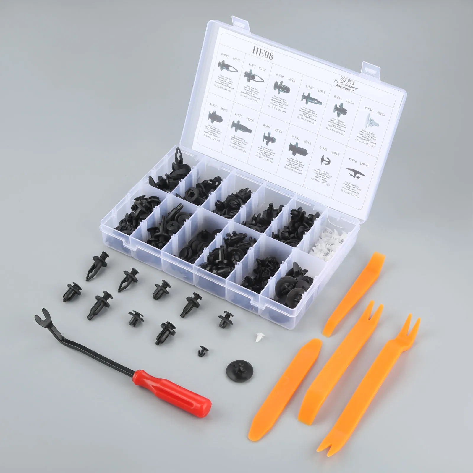 

HE08 242Pcs Mixed Car Plastic Fastener Rivet Screw Car Bumper Fender Retainer Clips Kit For Honda Nylon Door Screw Fixed Clips