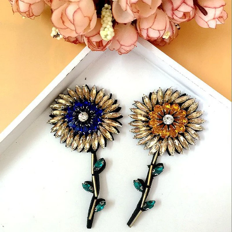 Sunflower Crystal Rhinestone Patches for Clothing Sew on Fruit Pineapple Clothes Appliques Badge Stripes Diamond Stickers | Дом и сад