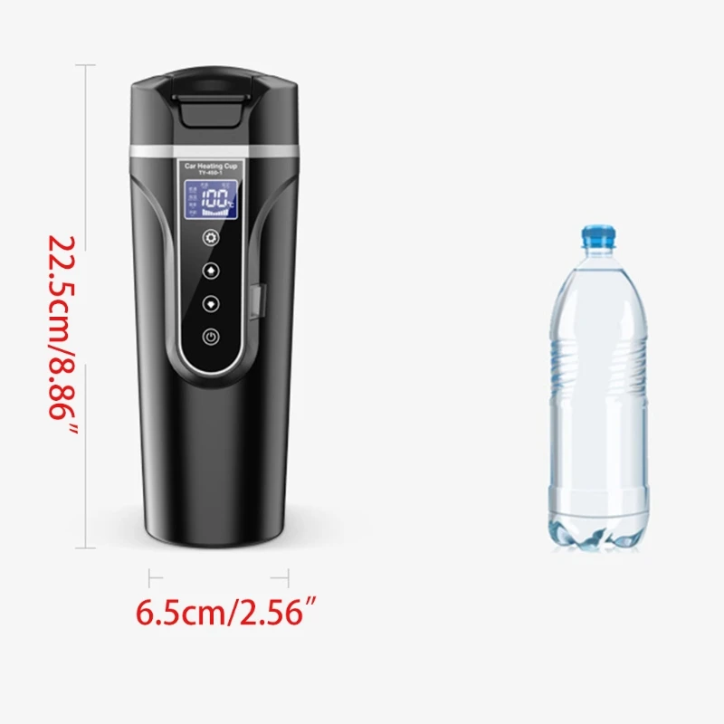 휴대용 자동차 난방 컵, 12V, 24V, 스테인레스 스틸, 물을 따뜻하게 하는 병, 자동차 주전자, 커피 머그잔, LCD 디스플레이 온도