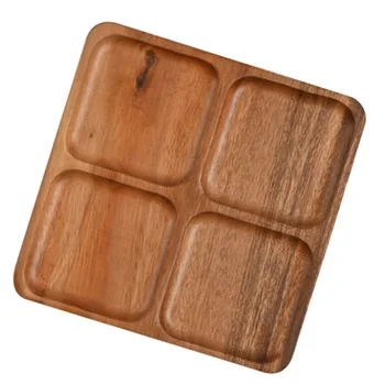 

1 Pc Eco-friendly Serving Tray Divided Plate Wood Snack Divider (Light Brown)