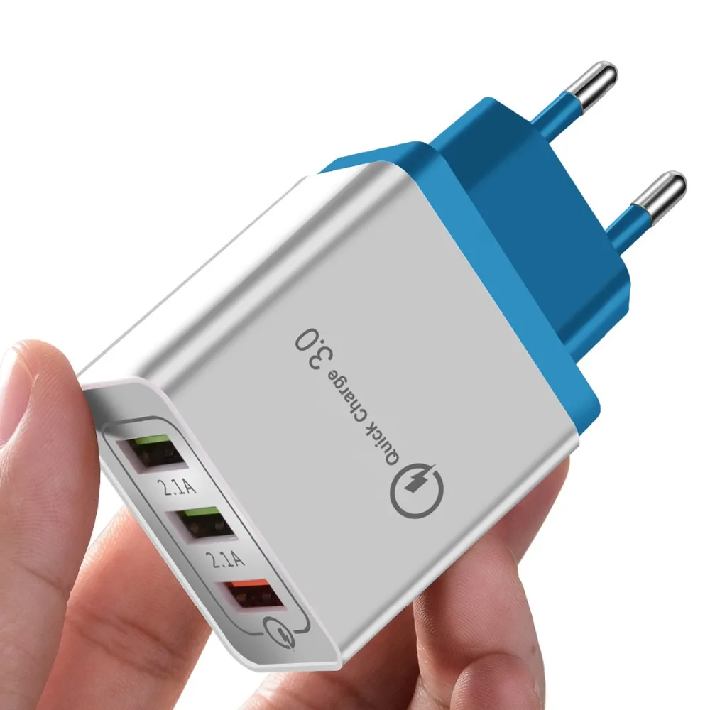 Вилка европейского и американского 3 Порты универсальное USB быстрое Зарядное устройство 3,0 5 V/2.1A для XiaoMi iPhone 8 7 samsung S9 S8 HuaWei зарядное устройство для мобильного телефона для включения в заряда