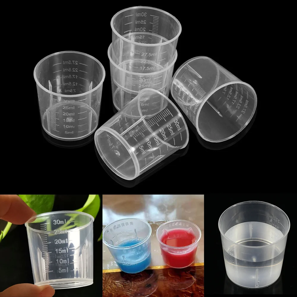 

20Pcs 30ml Clear Plastic Liquid Measuring Cups Cylinder Laboratory Utensils with Scales for UV Epoxy Resin Silicone Mold Tools