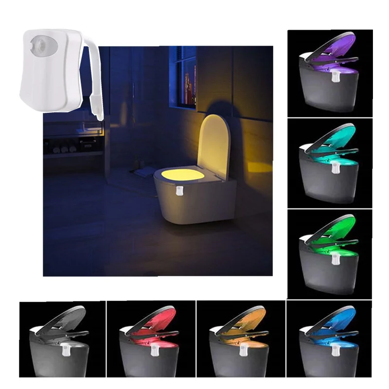 LED Toilet Seat Night Light Motion Sensor WC Light 8 Colors Changeable Lamp AAA 