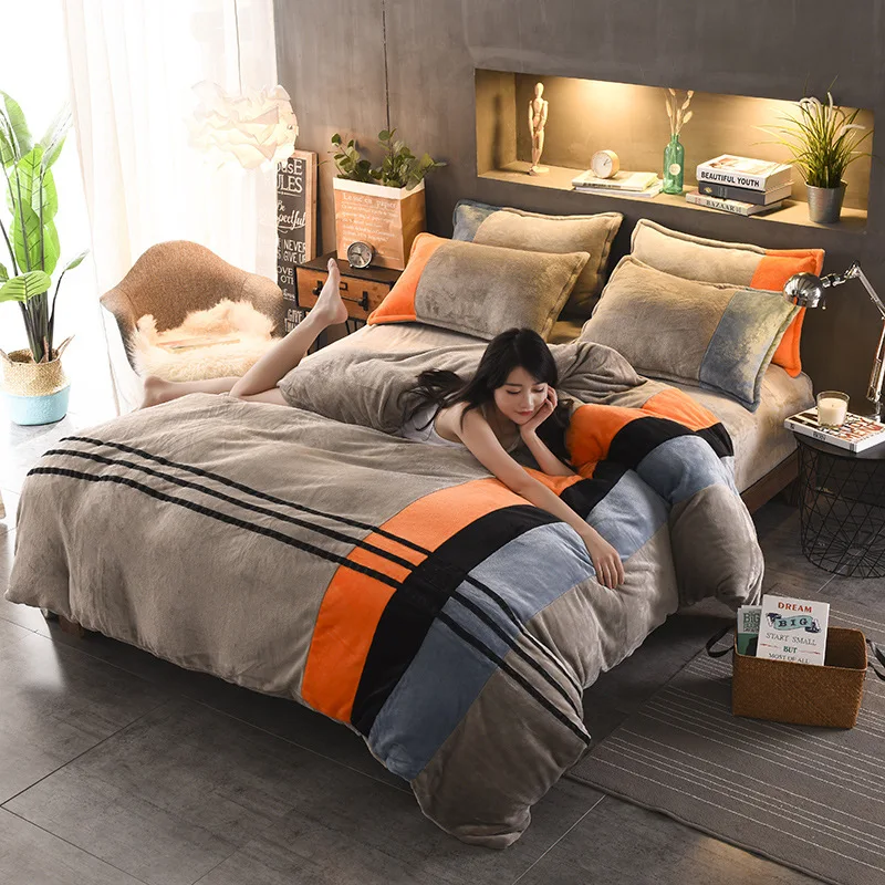 Бархатный фланелевый мягкий теплый пододеяльник набор сшитый цвет модный