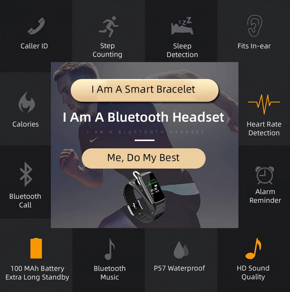Bluetooth Смарт-браслет пульсометр браслет гарнитура наушники напоминание о звонках фитнес-трекер бизнес Здоровье Спорт