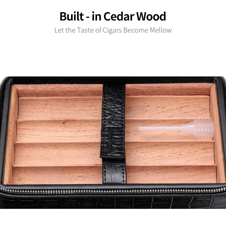 Чехол для сигар Humidor для 4 сигар дерево кедра с подкладкой кожаный дорожный увлажнитель для сигар набор с увлажнителем Подарочная коробка(без зажигалки