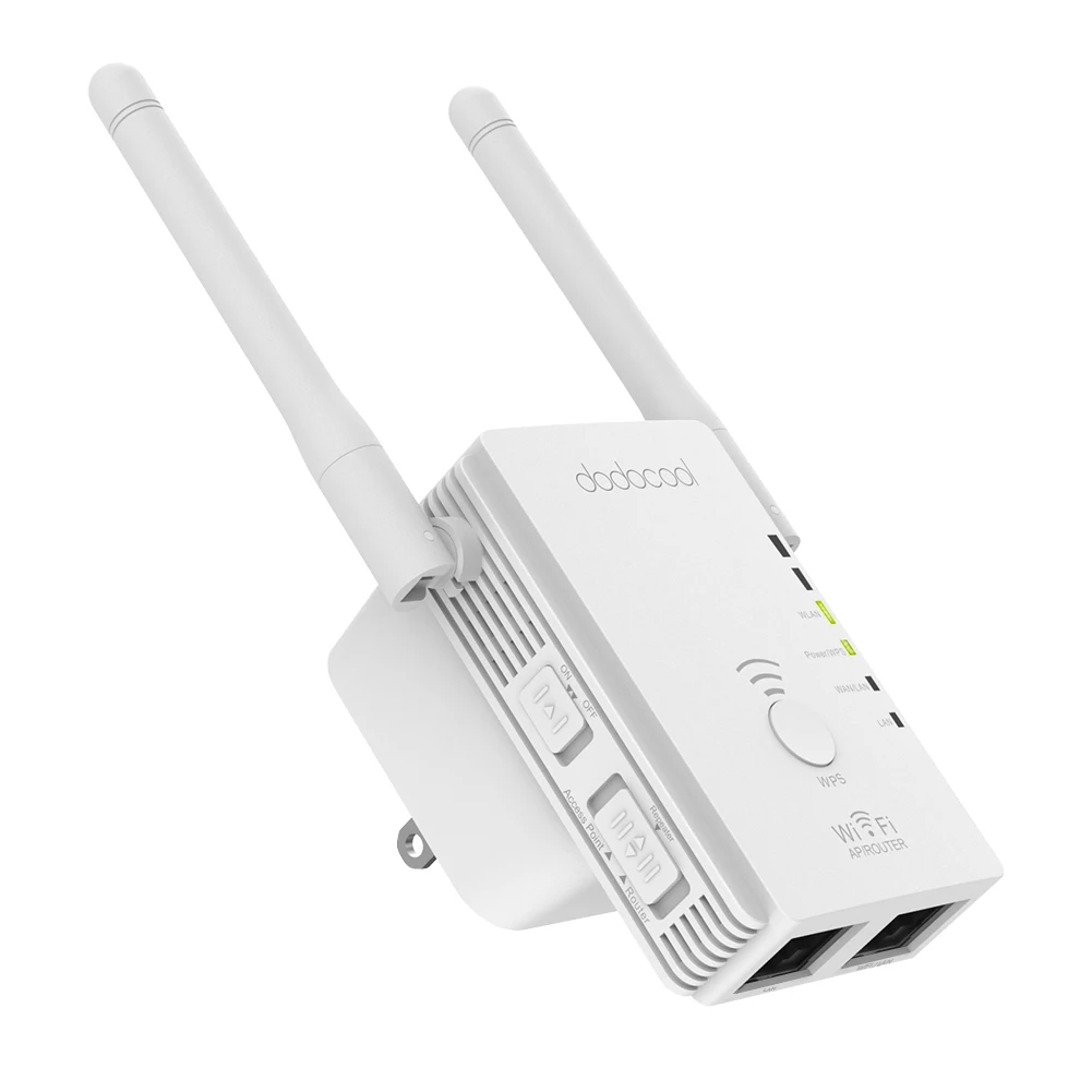 Dodocool N300 Мини-репитер WiFi/маршрутизатор/точка доступа WiFi расширитель диапазона с 2 внешними антеннами WPS защита ЕС/США штекер