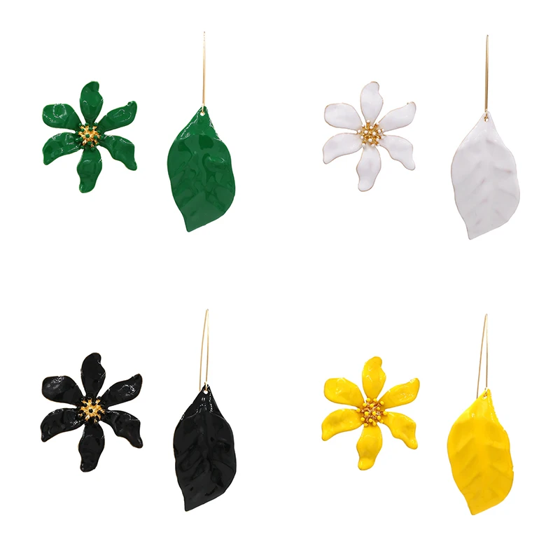 

Irregular Design Metal Painted Leaf Long Dangle Earring for Women Trendy Pendientes Big Statement Flower Drop Earring ZA Jewelry