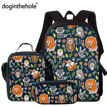 

Primary Student 3pcs/Set School Backpack Boys Girls Cartoon Animals In the Zoo Cute Lion Elephant Pattern Kids Book Bags Sack