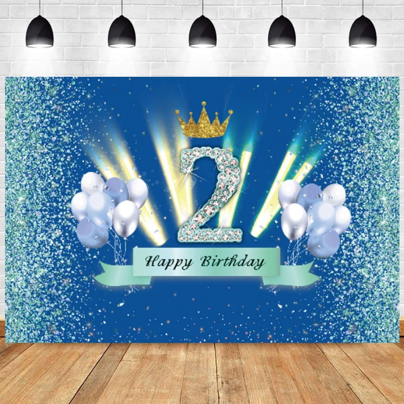 suerte taquigrafía occidental Fondo de 2 años para fiesta de cumpleaños de niños y niñas, cartel  fotográfico azul y dulce, globos para bebés y adultos|Fondo| - AliExpress