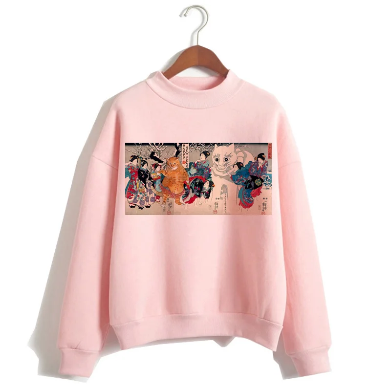 Кошка Ван Гог Розовая Толстовка забавная Женская мультяшная каваи с капюшоном Harajuku Толстовка с принтом женская одежда 90s теплая - Цвет: P1847E-pink