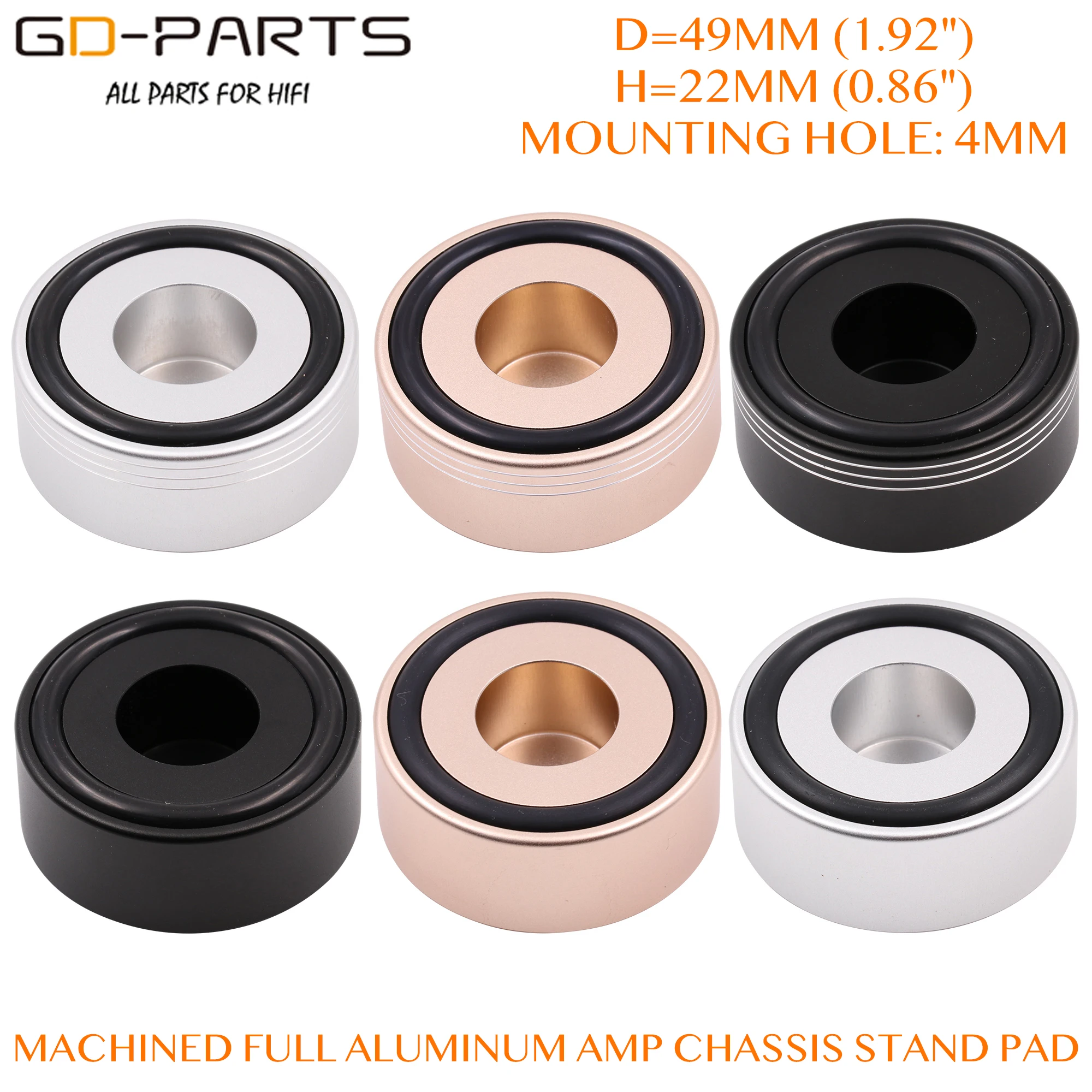 Piedini Antivibranti In Alluminio Per Hi-Fi, 30x11 Mm, Con Supporto In Gomma Assorbente, Set Da 4 Pezzi, Colore Oro, Hifi Lab