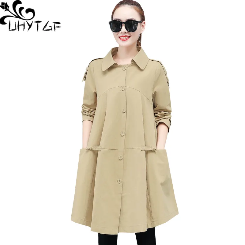 UHYTGF Women clothes 2019 spring autumn trench coat for women Loose plus size tops outerwear cloak thin windbreaker female 918 | Женская