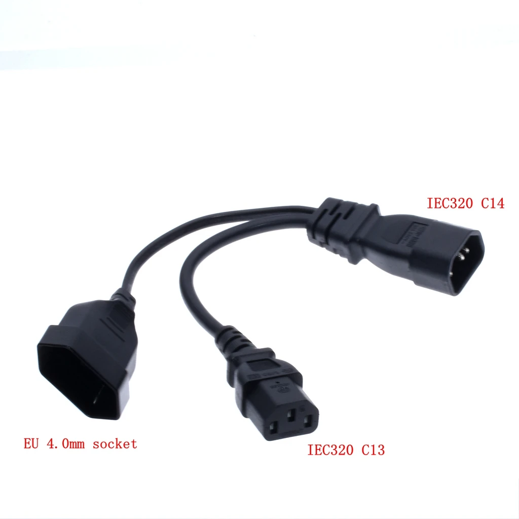 Y Тип сплиттер шнур питания, IEC320 3 pin C14 для мужчин C13+ 2 отверстия ЕС 4,0 мм Гнездо AC Шнур питания 30 см