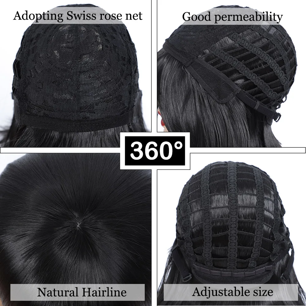 Alororo Short Synthetic Straight Bob Wig for Women High Temperature Fibre Daily Available Natural Black Cosplay Wig