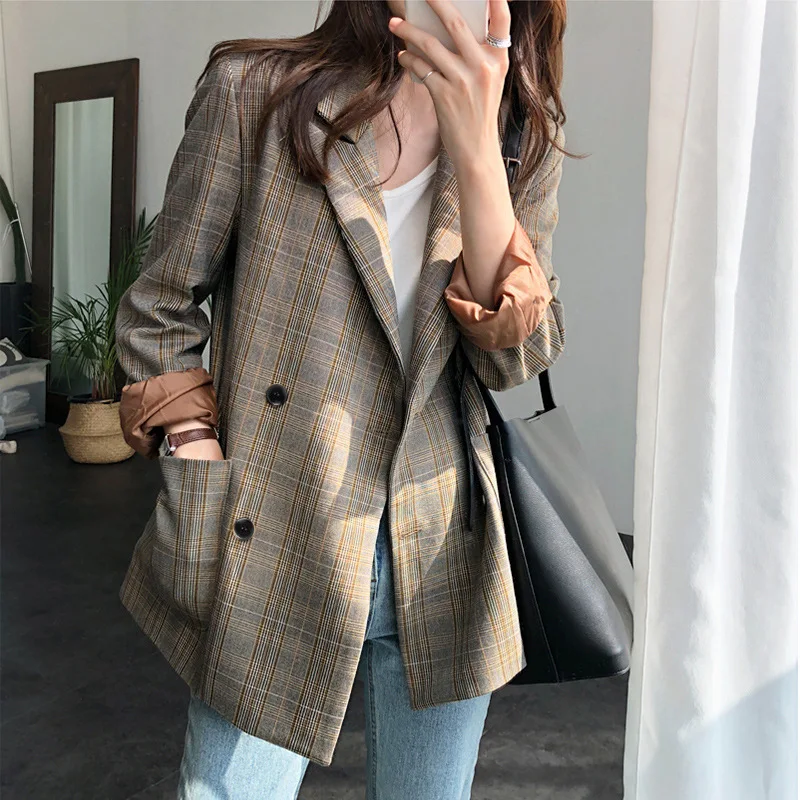 

Retro Plaid Suit Women's 2019 Autumn New Style Korean-style Coat INS Online Celebrity Pattern Casual Suit