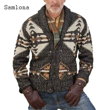 

Samlona Plus Size Men Knitted Sweater Winter Warm Knitwear 2022 England Style Fashion Top Cardigan Male Vintage 3D Print Sweater