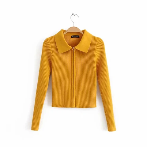 Zipper Women Cardigans Sweater Sexy Autumn Long Sleeve Corpped Knitted Autumn Fashion Female Top Casual Slim Blouse