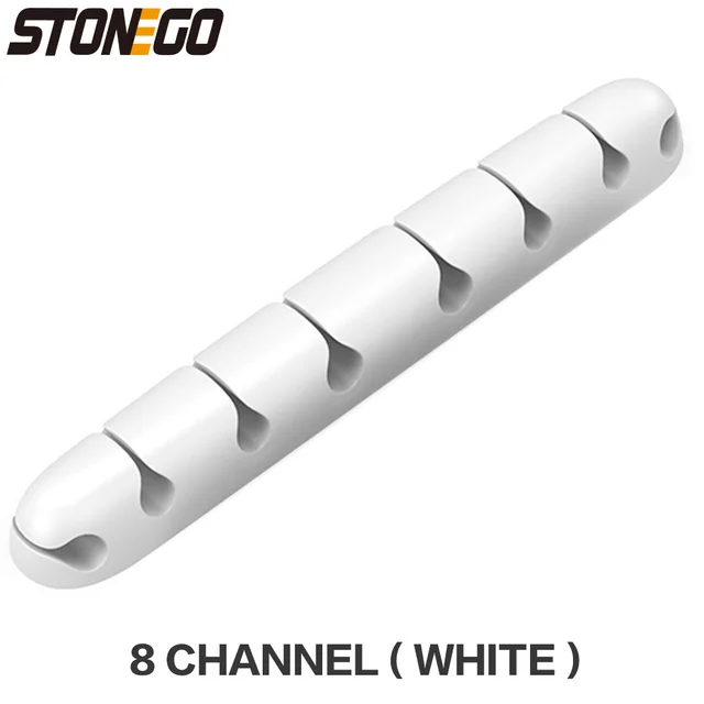 USB Cable Organizer Wire Winder Silicone Tie Fixer Wire Management organizador Cord Clip Office Desktop Phone Cables holder 8 Channel ( White )