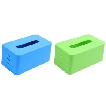 

2x Rectangular Plastic Tissue Napkin Box Toilet Paper Dispenser Case (Blue/Green) 21.5x9.3x12cm