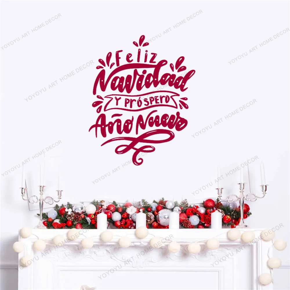 Merry Christmas And Happy New Year In Spanish Vinyl Art Window Door Sticker For Home Wall Sticker Removable Wallpoof Cx704 Wall Stickers Aliexpress