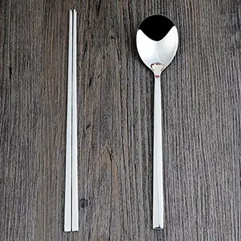 

Chinese Style Flat Metal Chopsticks Non-slip Stainless Sticks Spoon Reusable Set Steel With Food Chopsticks